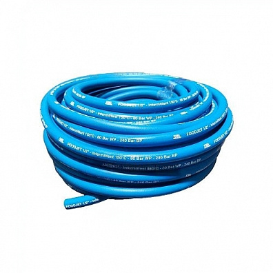 Шланг синий обрезиненный для пищевой промышленности DN12, 80 бар, 150 °C, AQUAFOAM Foodjet